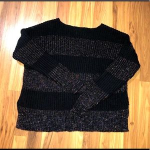 Black knit sweater with rainbow fleck stripes M NWOT